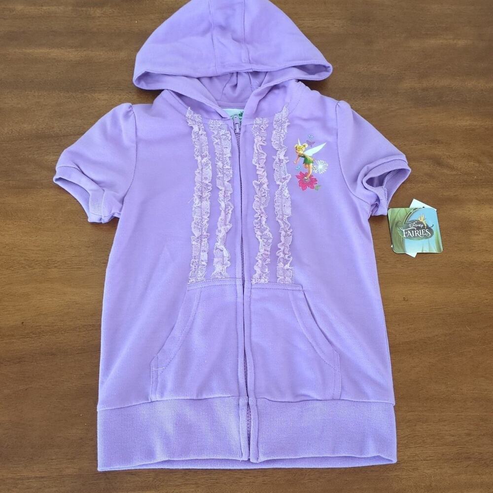 Disney fairies Tinkerbell purple zip up hooded top with puff sleeves NEW size 6X